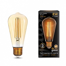 Лампа Gauss Filament ST64 8W 740lm 2400К Е27 golden LED 1/10/40