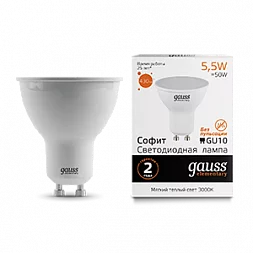 Лампа Gauss Elementary MR16 5.5W 430lm 3000К GU10 LED 1/10/100