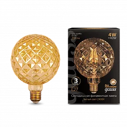 Лампа Gauss Filament G120 4W 380lm 2400К Е27 golden Carat LED 1/20